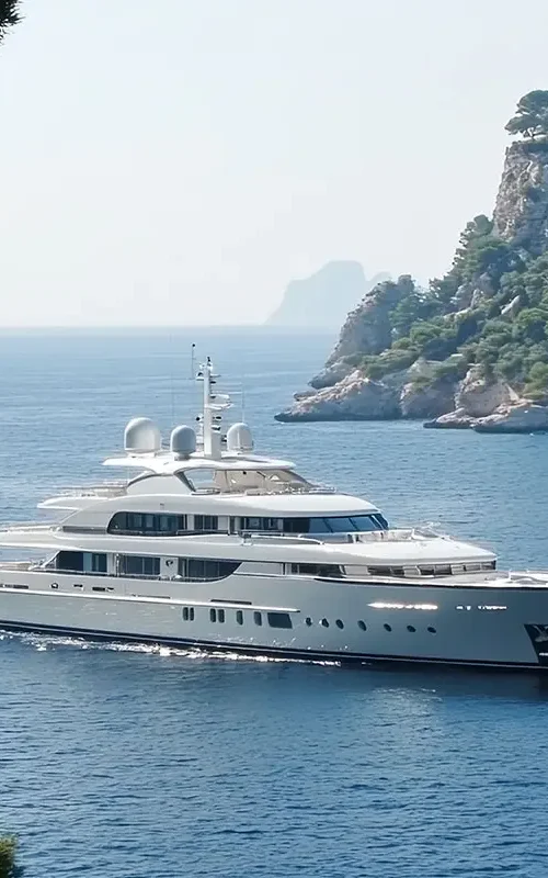 Rich - side view of luxury yacht on the Mediterranean Sea