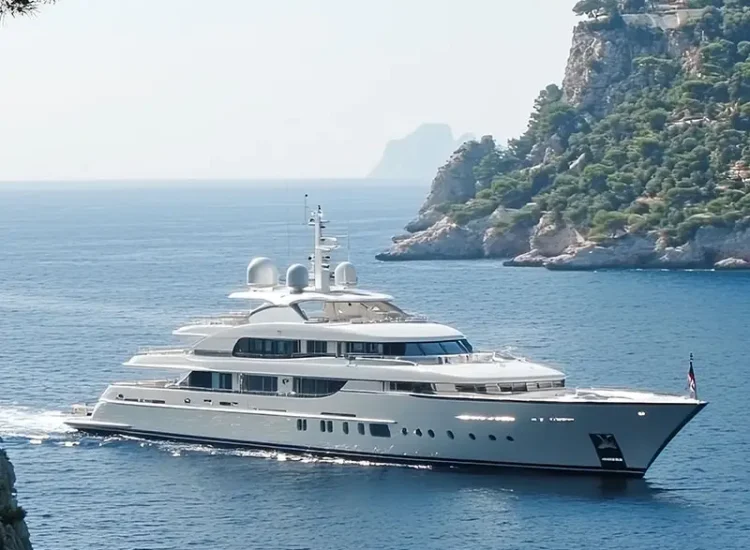Rich - side view of luxury yacht on the Mediterranean Sea Rich - side view of luxury yacht on the Mediterranean Sea